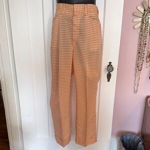 Vintage 70s Izod Orange & White Checked Pants with Cuffed Hems